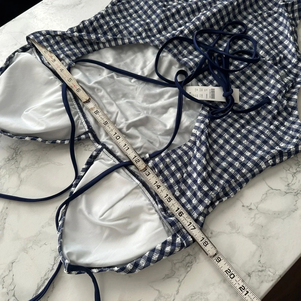 J. Crew Strappy Gingham Navy One Piece Swimsuit Women's Size 16 NEW retro style